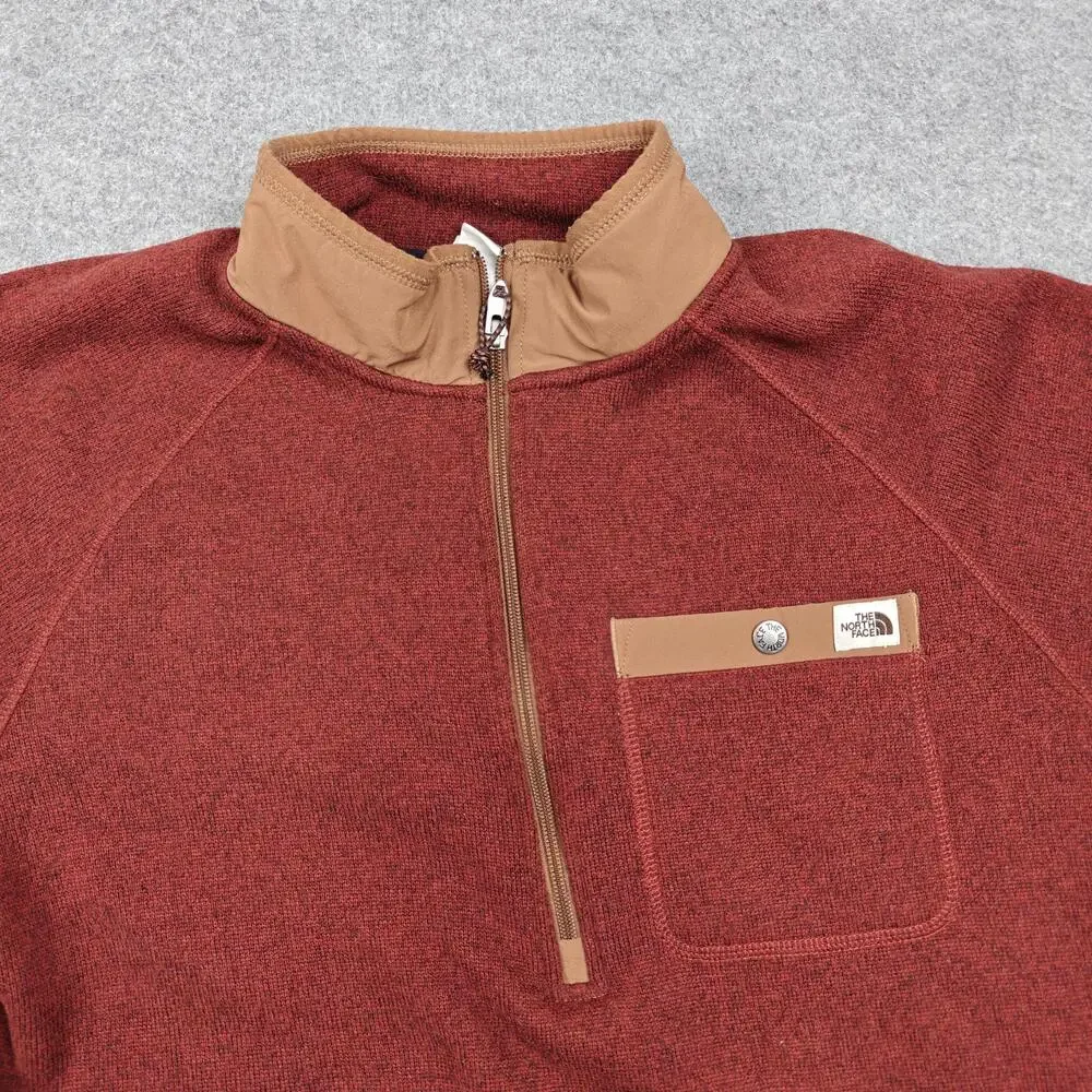 The North Face Sweatshirt Mens Large Red Pullover 1/4 Zip Fleece Pockets